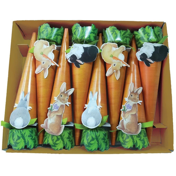 Caspari Bunnies and Carrots Cone Celebration Crackers - 8 Per Box